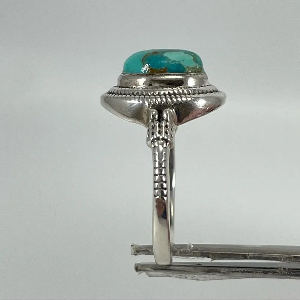 925 Sterling Silver 4ct Kingman Turquoise Ring Sz 8 Stunning New Statement